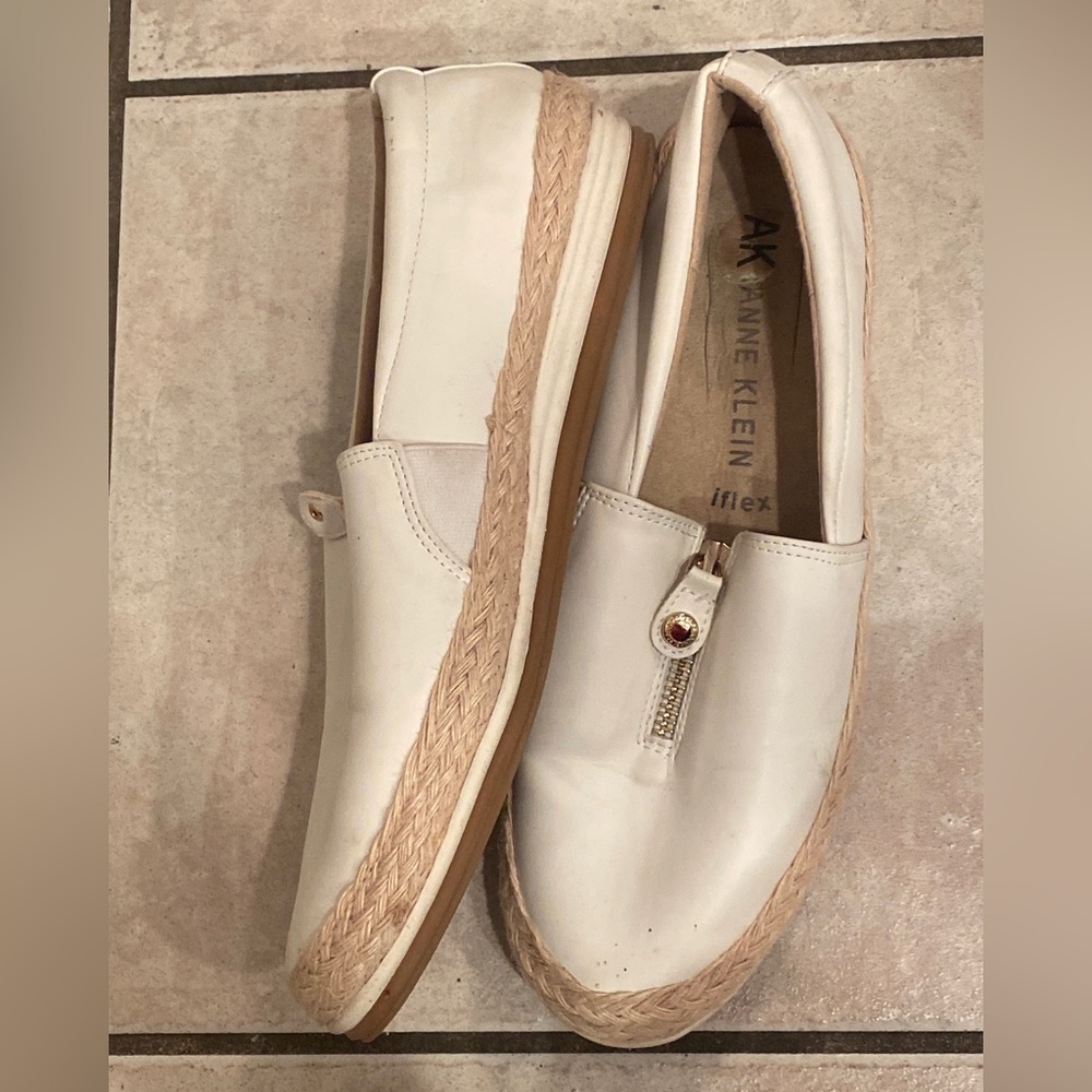 ANNE KLEIN Womens White Zip Up Jax Wedge Slip On Espadrille Shoes 9.5 M
